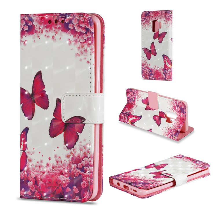Pattern Printing Leather Wallet Cover for Samsung Galaxy S9 G960 - Vivid Butterflies-1