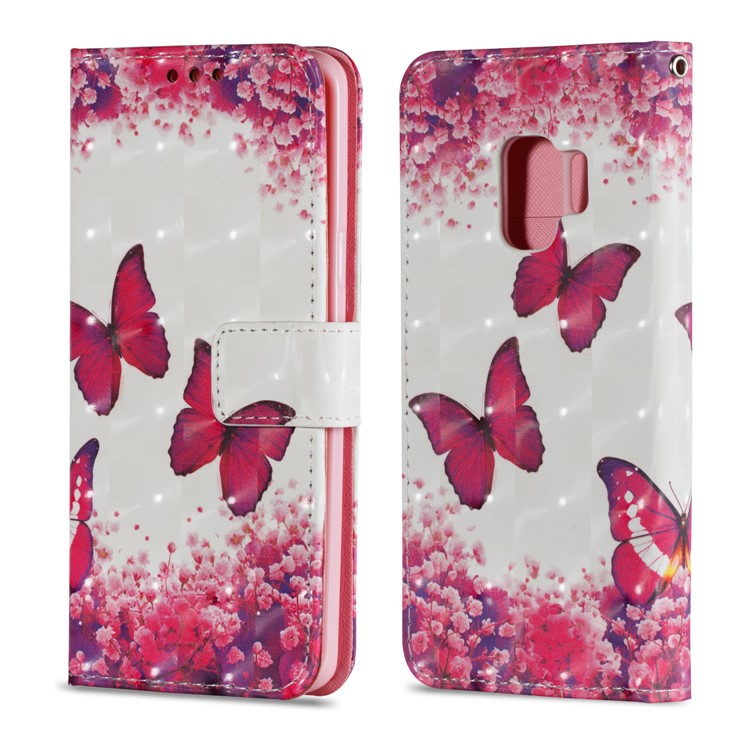 Pattern Printing Leather Wallet Cover for Samsung Galaxy S9 G960 - Vivid Butterflies-2