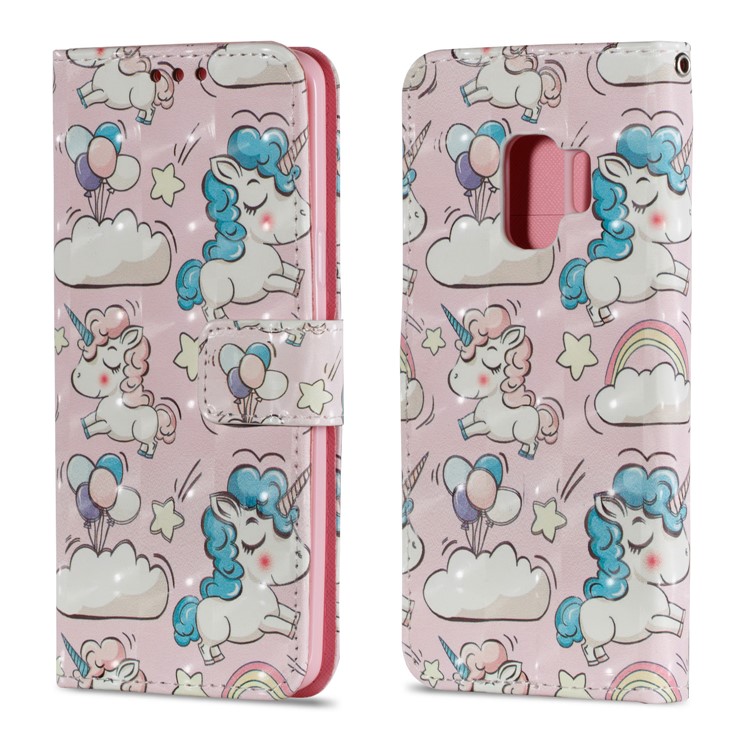 Pattern Printing Leather Wallet Phone Case for Samsung Galaxy S9 G960 - Cloud and Unicorn-2