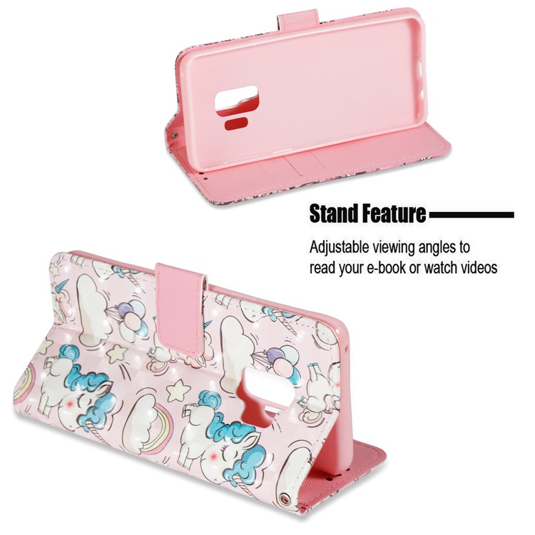 Pattern Printing Leather Wallet Phone Case for Samsung Galaxy S9 G960 - Cloud and Unicorn-4