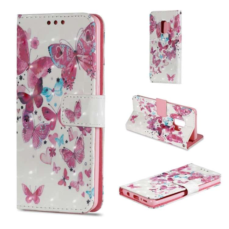 Pattern Printing Wallet Leather Stand Case for Samsung Galaxy S9 G960 - Colorized Butterflies-1
