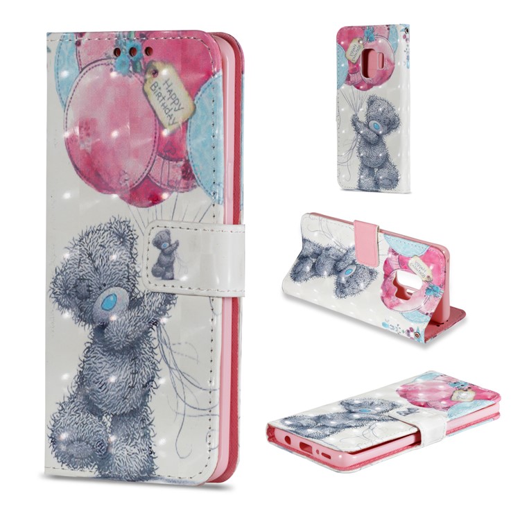 Pattern Printing Stand Leather Wallet Case for Samsung Galaxy S9 G960 - Bear and Balloon-1