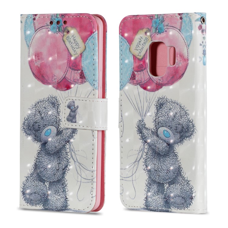 Pattern Printing Stand Leather Wallet Case for Samsung Galaxy S9 G960 - Bear and Balloon-2