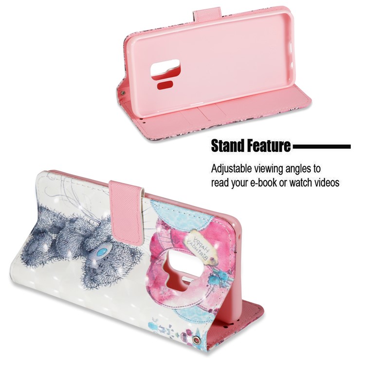 Pattern Printing Stand Leather Wallet Case for Samsung Galaxy S9 G960 - Bear and Balloon-5