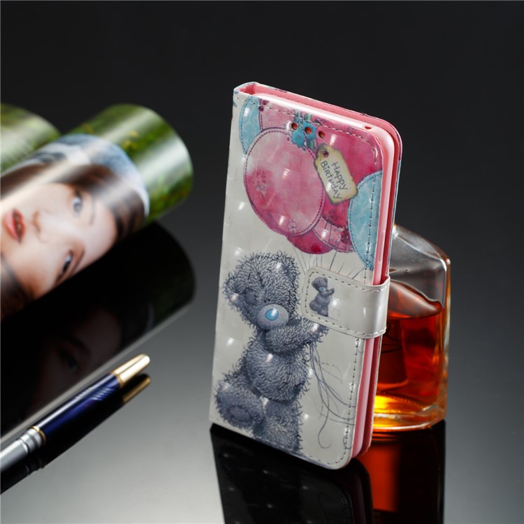 Pattern Printing Stand Leather Wallet Case for Samsung Galaxy S9 G960 - Bear and Balloon-8