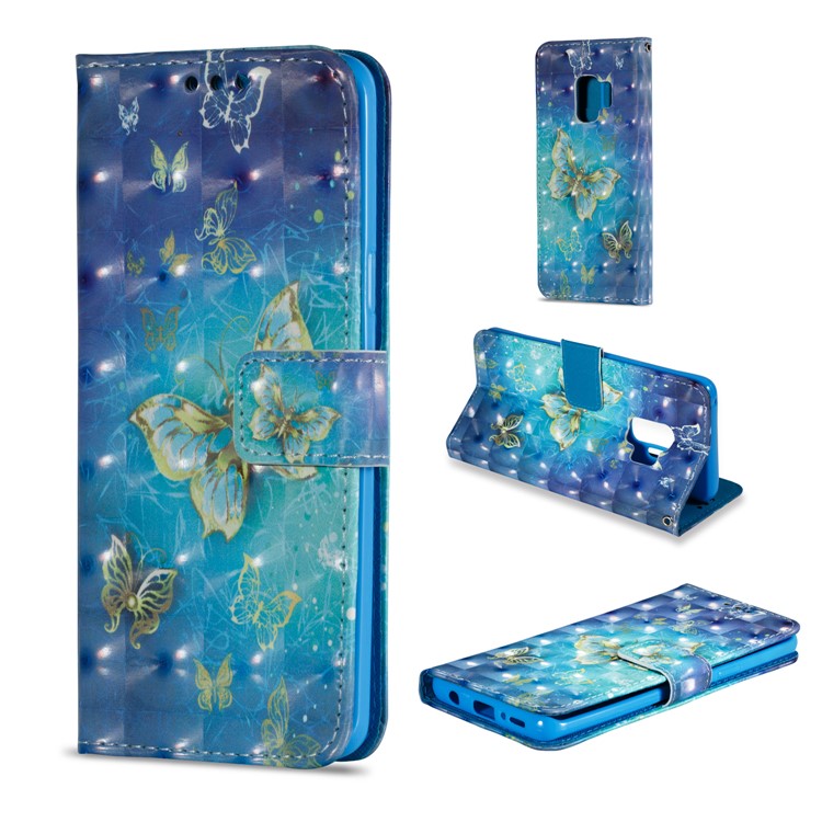 Pattern Printing Magnetic Leather Stand Cover for Samsung Galaxy S9 G960 - Gold Butterflies-1