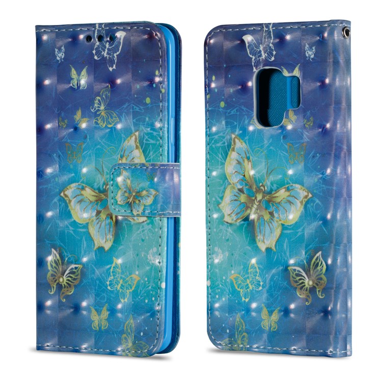 Pattern Printing Magnetic Leather Stand Cover for Samsung Galaxy S9 G960 - Gold Butterflies-2