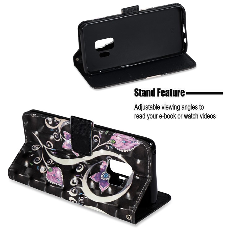 Pattern Printing Phone Leather Wallet Case for Samsung Galaxy S9 G960 - Purple Flowers-4