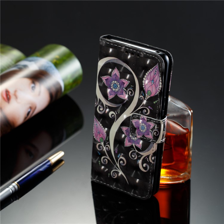 Pattern Printing Phone Leather Wallet Case for Samsung Galaxy S9 G960 - Purple Flowers-8