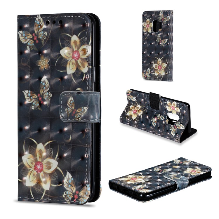 Pattern Printing Leather Wallet Shell Case Cover for Samsung Galaxy S9 - Butterfly and Flower-1