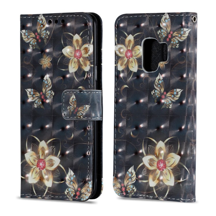 Pattern Printing Leather Wallet Shell Case Cover for Samsung Galaxy S9 - Butterfly and Flower-2