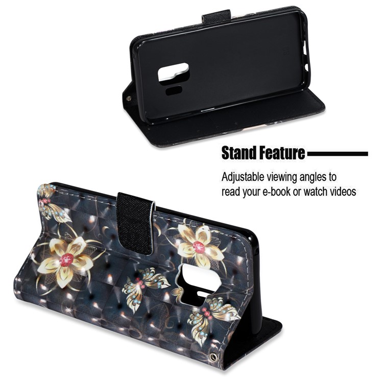 Pattern Printing Leather Wallet Shell Case Cover for Samsung Galaxy S9 - Butterfly and Flower-6