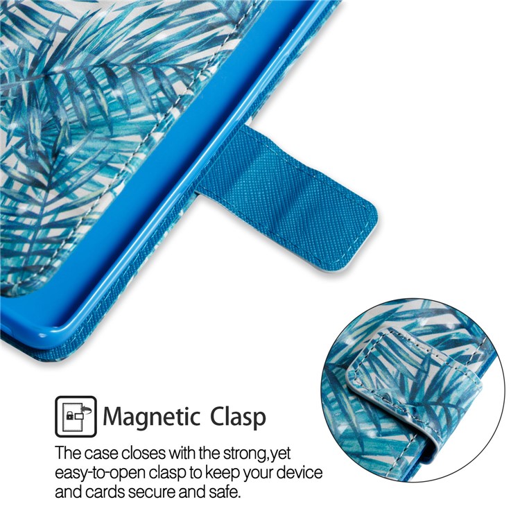Pattern Printing Leather Wallet Cover for Samsung Galaxy S9 - Blue Leaves-6