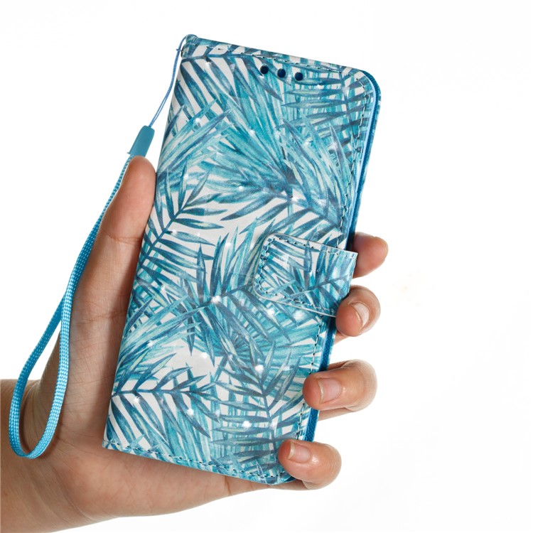Pattern Printing Leather Wallet Cover for Samsung Galaxy S9 - Blue Leaves-7