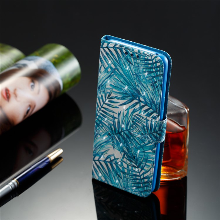 Pattern Printing Leather Wallet Cover for Samsung Galaxy S9 - Blue Leaves-8