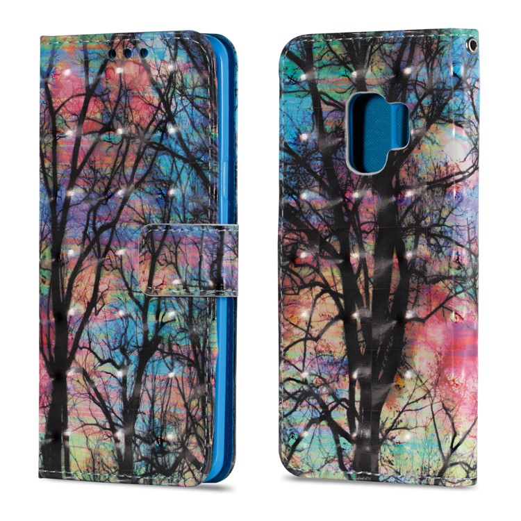 Pattern Printing Leather Wallet Shell Case for Samsung Galaxy S9 - Tree Pattern-2