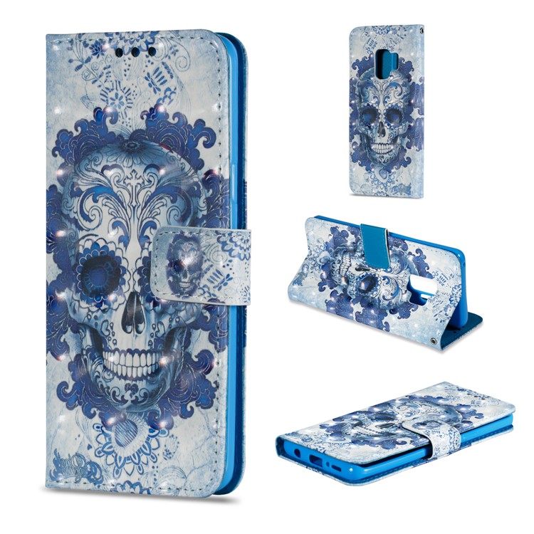 Pattern Printing Leather Wallet Case Phone Shell for Samsung Galaxy S9 - Cool Skull-1