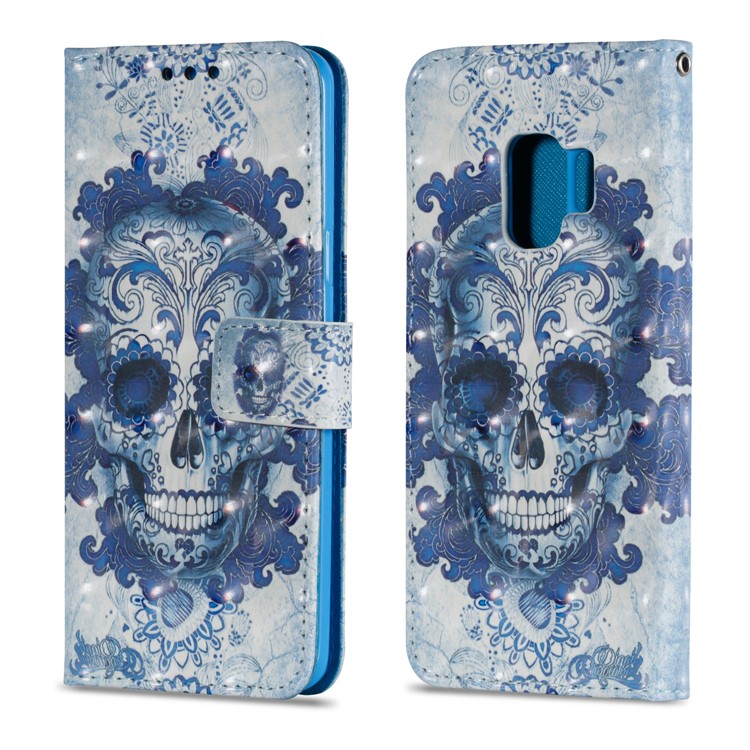 Pattern Printing Leather Wallet Case Phone Shell for Samsung Galaxy S9 - Cool Skull-2