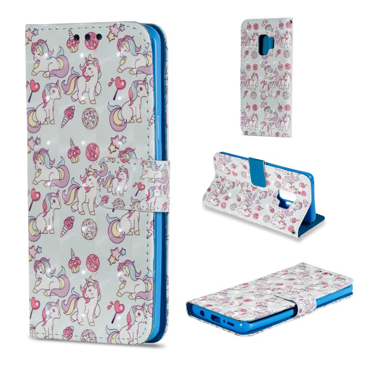 Pattern Printing Leather Wallet Case Shell for Samsung Galaxy S9 - Unicorn Pattern-1