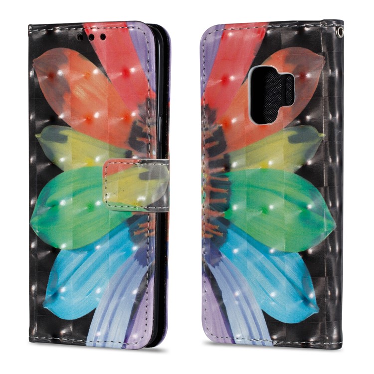 Pattern Printing Leather Wallet Shell Cover Case for Samsung Galaxy S9 - Colorized Flower-2