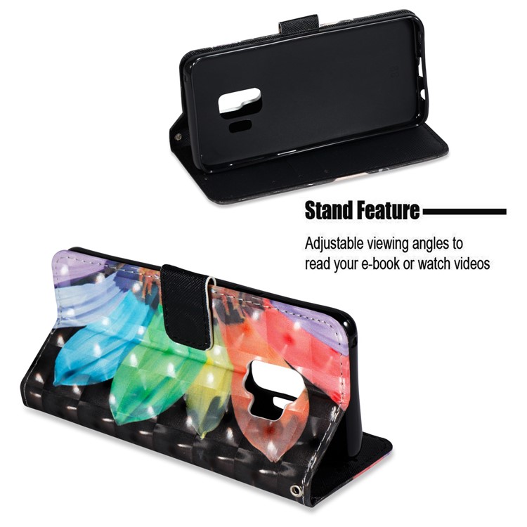Pattern Printing Leather Wallet Shell Cover Case for Samsung Galaxy S9 - Colorized Flower-4