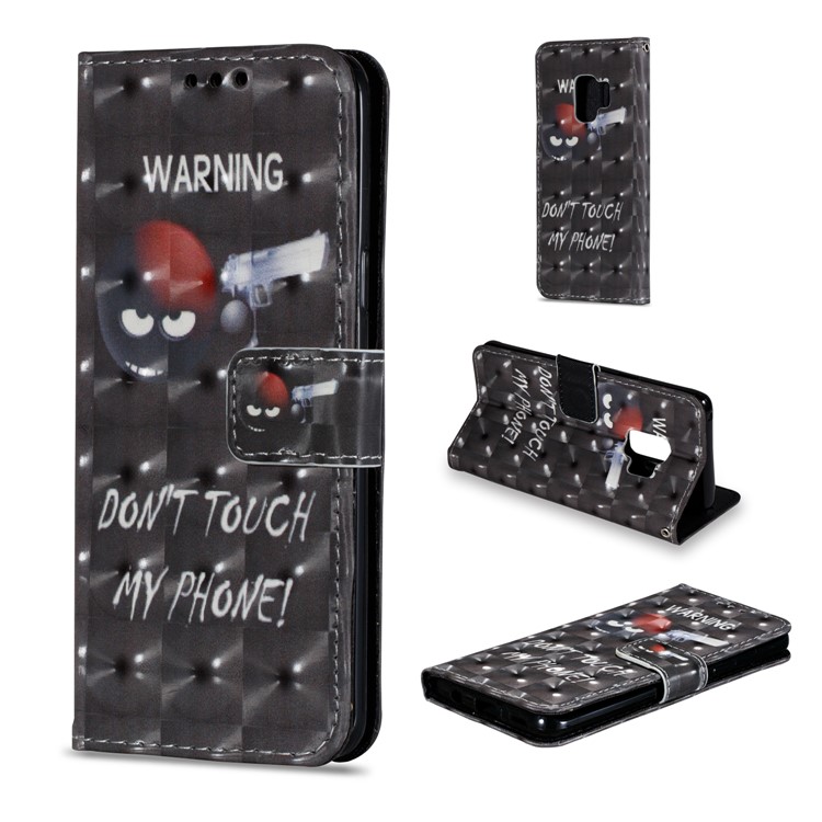 Pattern Printing Magnetic Leather Wallet Case for Samsung Galaxy S9 G960 - Monster and Warning Words-1