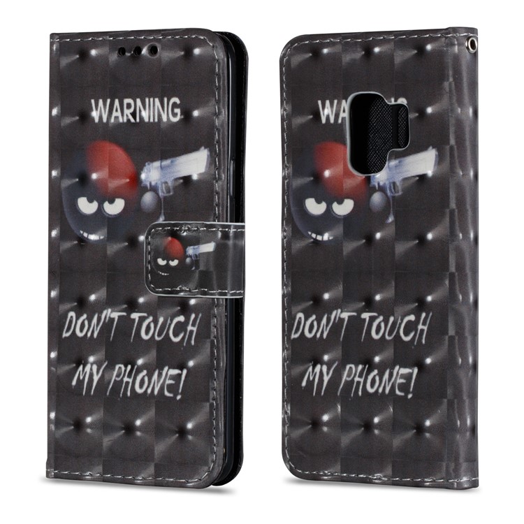 Pattern Printing Magnetic Leather Wallet Case for Samsung Galaxy S9 G960 - Monster and Warning Words-2