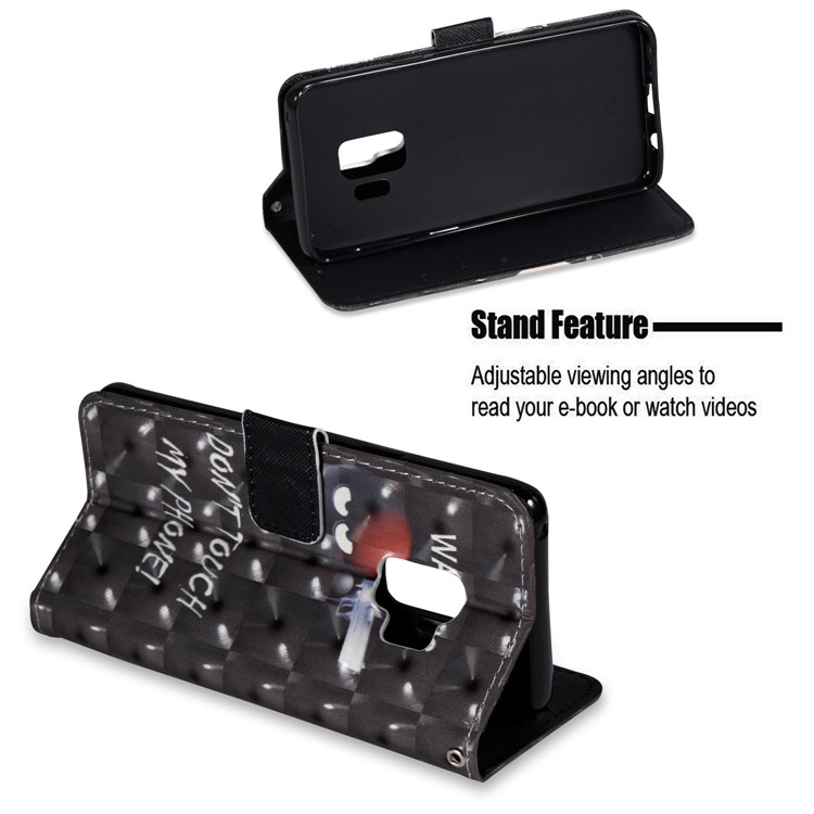 Pattern Printing Magnetic Leather Wallet Case for Samsung Galaxy S9 G960 - Monster and Warning Words-4