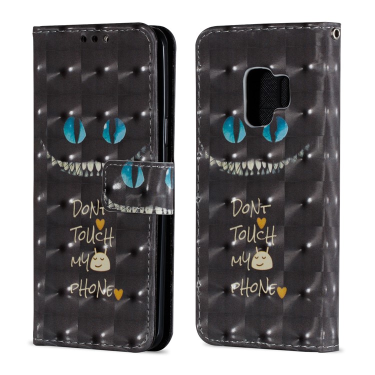 Pattern Printing Magnetic Leather Stand Cover for Samsung Galaxy S9 - Blue Monster and Warning Words-2