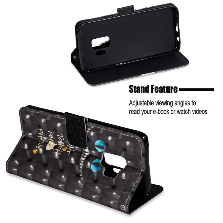 Pattern Printing Magnetic Leather Stand Cover for Samsung Galaxy S9 - Blue Monster and Warning Words-4