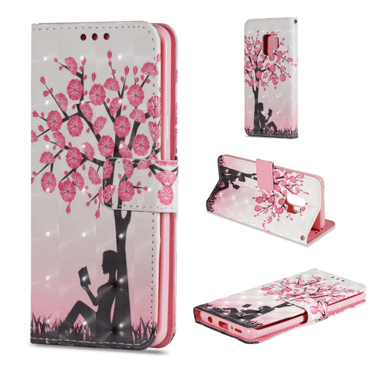 Patterned PU Leather Wallet Stand Casing for Samsung Galaxy S9 - Pretty Flower Tree-1