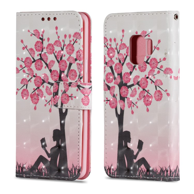 Patterned PU Leather Wallet Stand Casing for Samsung Galaxy S9 - Pretty Flower Tree-2