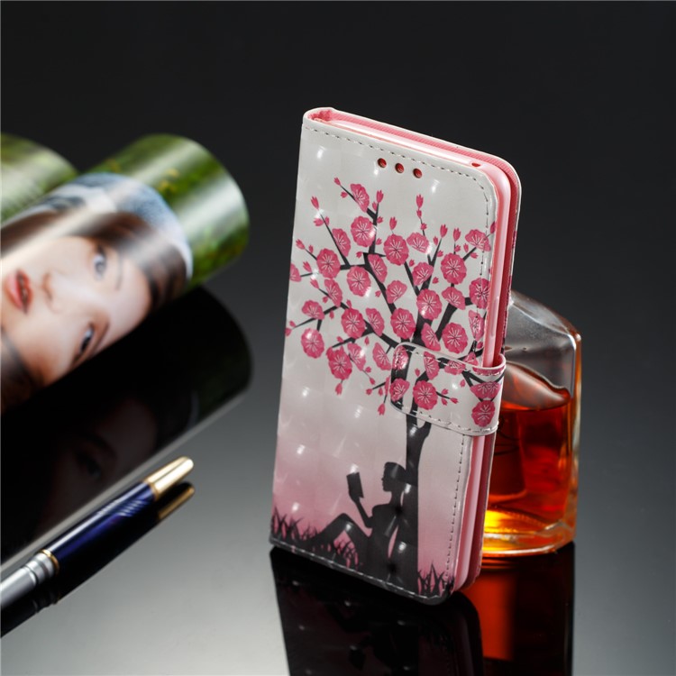 Patterned PU Leather Wallet Stand Casing for Samsung Galaxy S9 - Pretty Flower Tree-8