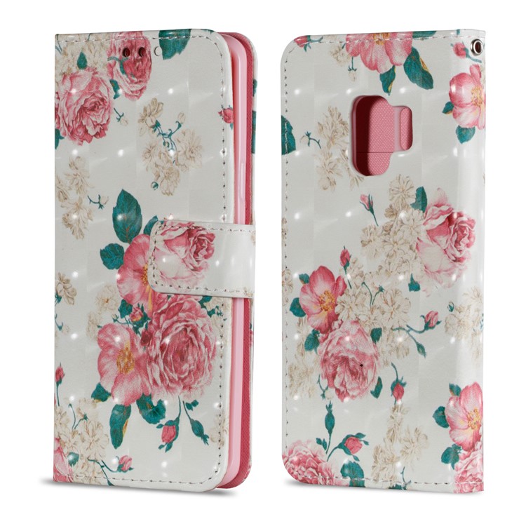 Patterned PU Leather Wallet Stand Cover for Samsung Galaxy S9 - Blooming Peony-2