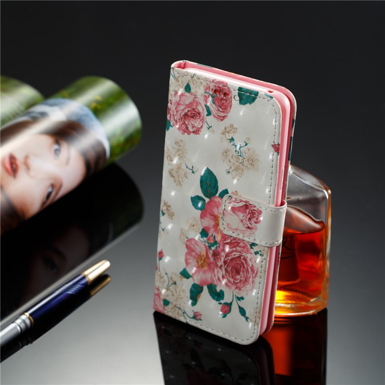 Patterned PU Leather Wallet Stand Cover for Samsung Galaxy S9 - Blooming Peony-8