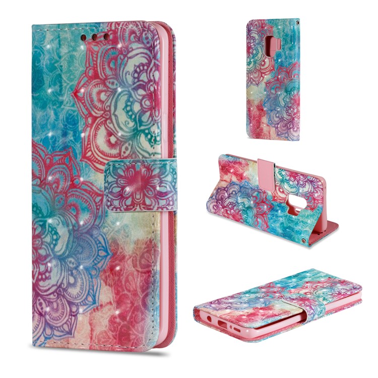 Patterned PU Leather Stand Phone Casing for Samsung Galaxy S9 - Colorful Mandala-1