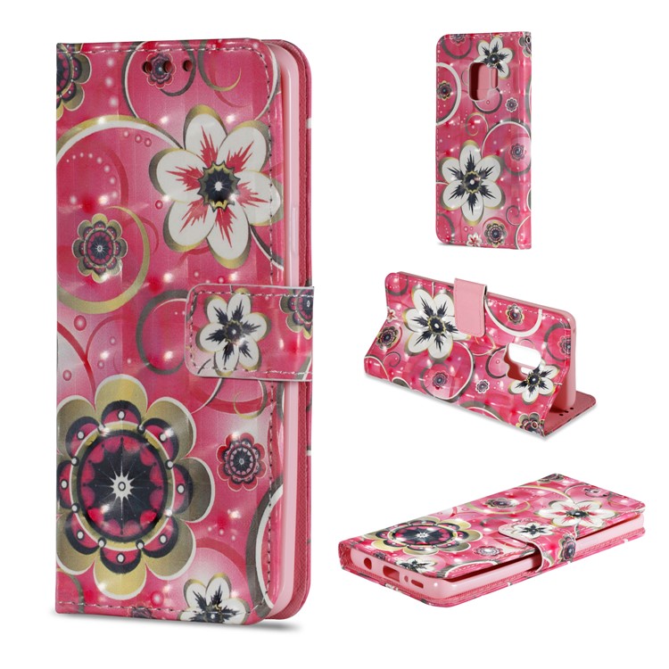 Patterned PU Leather Wallet Mobile Cover for Samsung Galaxy S9 - Stylish Flower-1