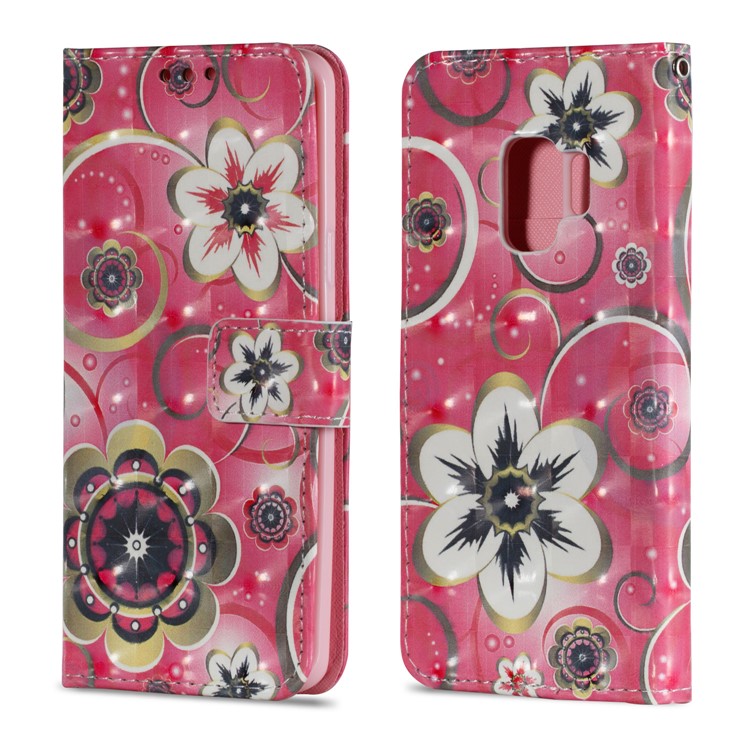 Patterned PU Leather Wallet Mobile Cover for Samsung Galaxy S9 - Stylish Flower-2