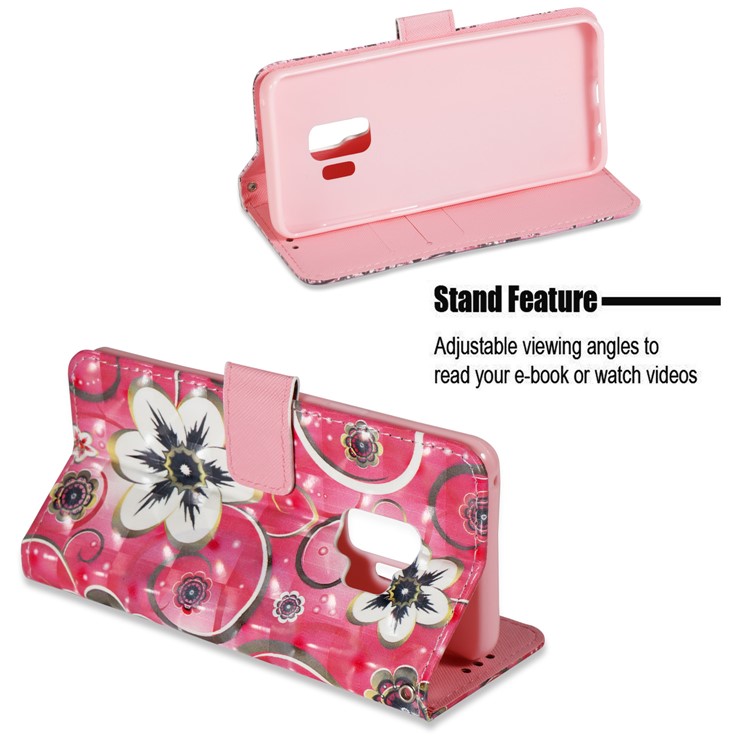 Patterned PU Leather Wallet Mobile Cover for Samsung Galaxy S9 - Stylish Flower-4