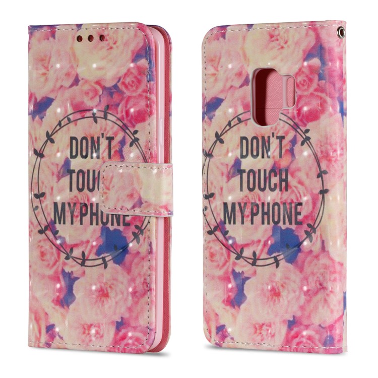 Patterned PU Leather Stand Cell Phone Case for Samsung Galaxy S9 - Flower and Quote-2