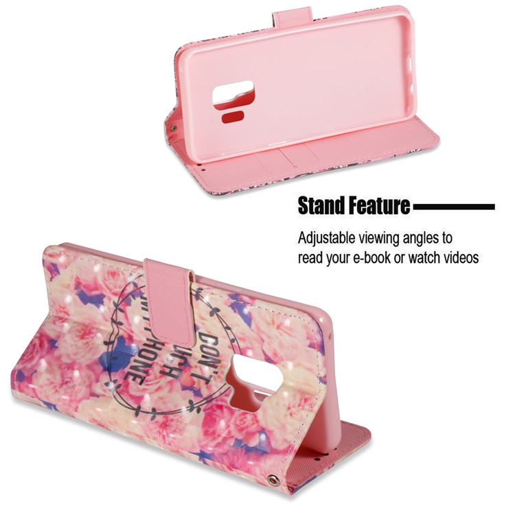 Patterned PU Leather Stand Cell Phone Case for Samsung Galaxy S9 - Flower and Quote-4
