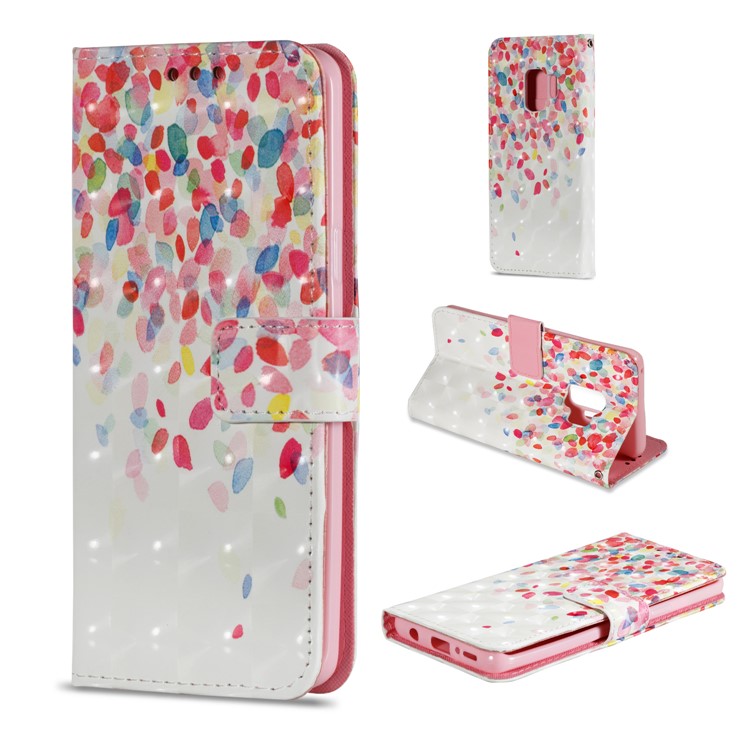 Patterned PU Leather Wallet Protective Case for Samsung Galaxy S9 - Colored Flower Petals-1