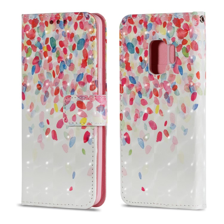 Patterned PU Leather Wallet Protective Case for Samsung Galaxy S9 - Colored Flower Petals-2
