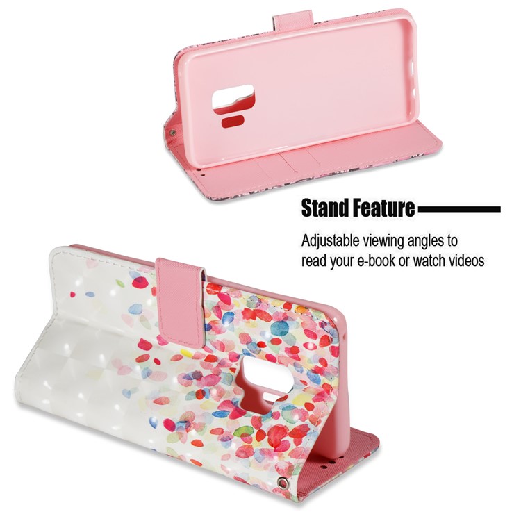Patterned PU Leather Wallet Protective Case for Samsung Galaxy S9 - Colored Flower Petals-6