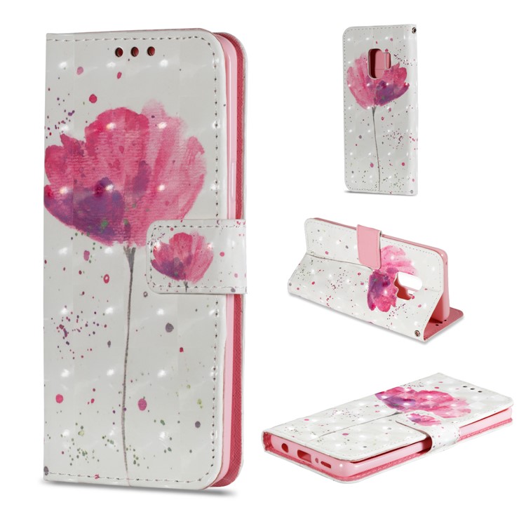 Patterned PU Leather Stand Phone Accessory Case for Samsung Galaxy S9 - Elegant Flower-1