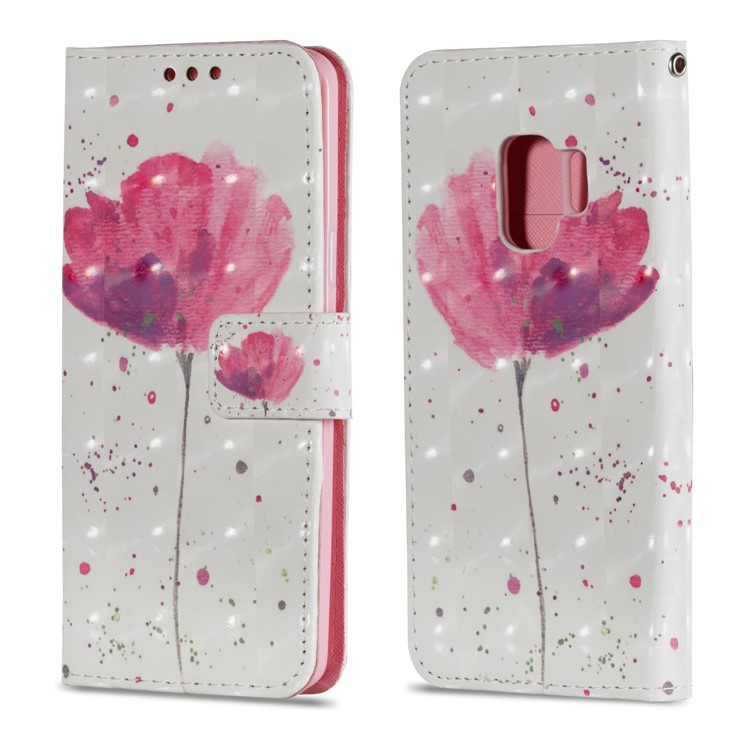 Patterned PU Leather Stand Phone Accessory Case for Samsung Galaxy S9 - Elegant Flower-2