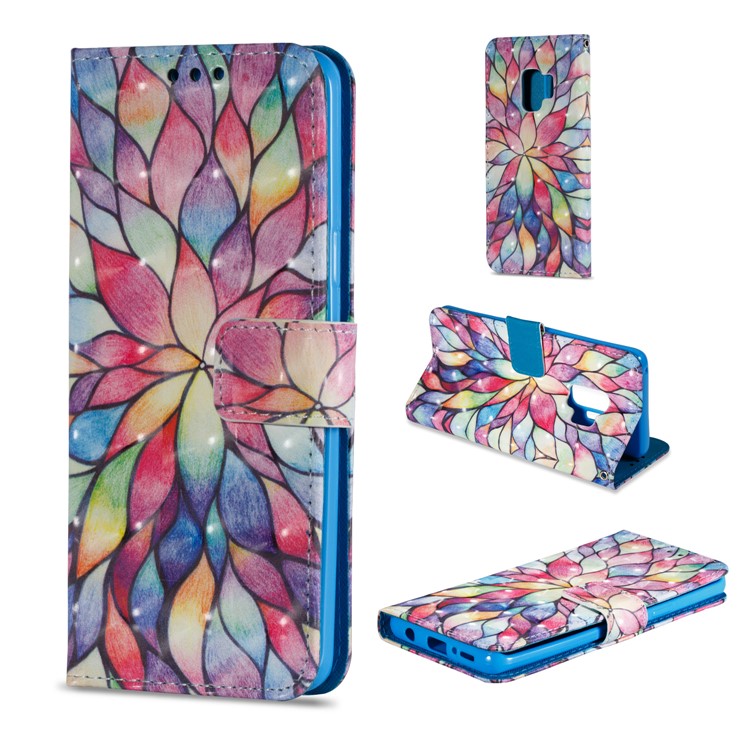 Patterned PU Leather Wallet Case Mobile Accessory for Samsung Galaxy S9 - Colorful Blossom-1