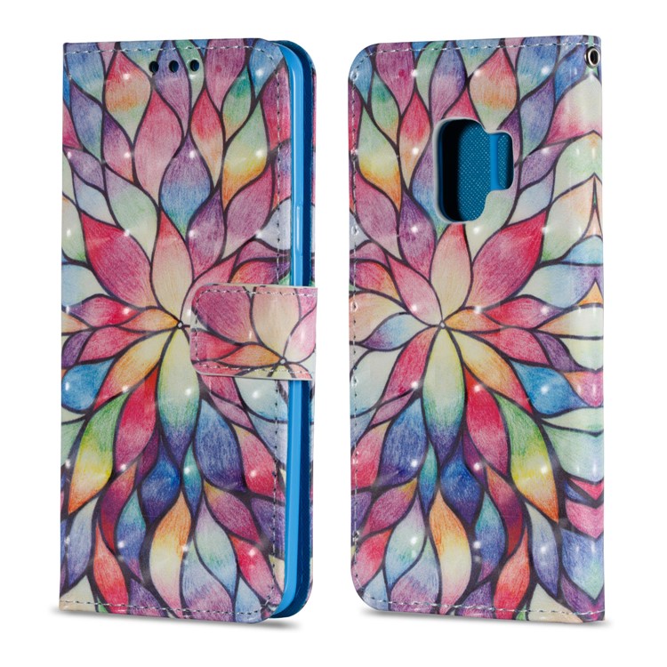 Patterned PU Leather Wallet Case Mobile Accessory for Samsung Galaxy S9 - Colorful Blossom-2