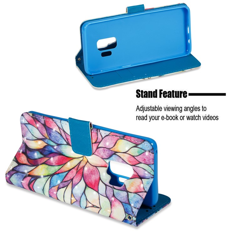 Patterned PU Leather Wallet Case Mobile Accessory for Samsung Galaxy S9 - Colorful Blossom-4
