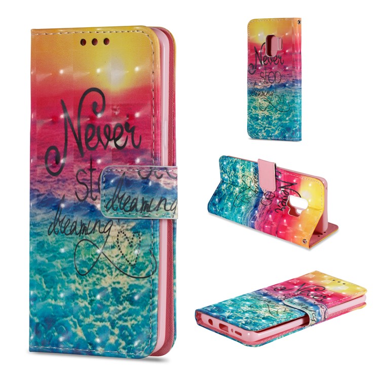 Pattern Printing PU Leather Wallet Stand Case for Samsung Galaxy S9 - Dream Catcher and Quote-1